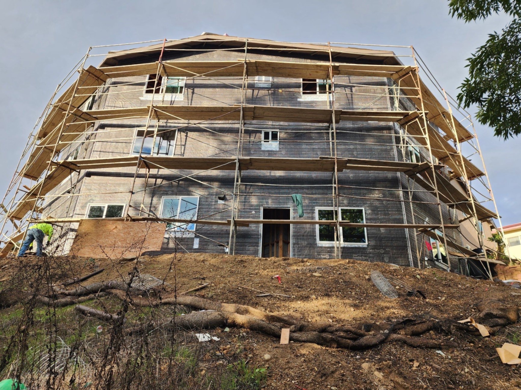 Three-Story Lath Installation